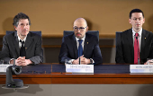 Nobel Prize Laureates 2024 Chemistry during a press conference, in Stockholm