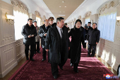 North Korean leader Kim Jong Un and his daughter Kim Ju Ae visit the newly built Kalma coastal tourist area in Wonsan