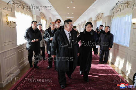 North Korean leader Kim Jong Un and his daughter Kim Ju Ae visit the newly built Kalma coastal tourist area in Wonsan