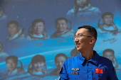 China's Shenzhou-18 spaceflight mission crew interview in Jiuquan