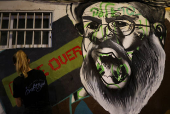 A new graffiti of Hezbollah leader Sayyed Hassan Nasrallah by Grafitiyul artists group following his elimination in Tel Aviv