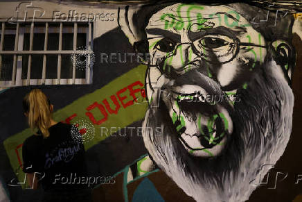 A new graffiti of Hezbollah leader Sayyed Hassan Nasrallah by Grafitiyul artists group following his elimination in Tel Aviv