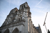 French President Macron visits Notre-Dame in Paris