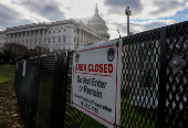 Security fencing encircles the US Capitol building in Washington