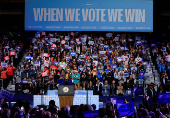 Democratic presidential nominee U.S. Vice President Kamala Harris attends a campaign rally in Reno