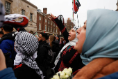 Demonstration in support of Palestinians in Gaza, after Israel and Hamas reached a ceasefire deal, in London