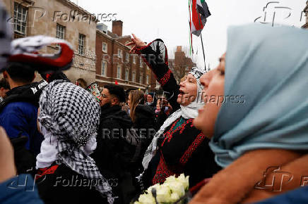 Demonstration in support of Palestinians in Gaza, after Israel and Hamas reached a ceasefire deal, in London