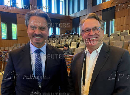 FILE PHOTO: St. Louis Federal Reserve Bank President Alberto Musalem meets with New York Fed President John Williams on the sidelines of a monetary policy conference at Stanford University's Hoover Institution in Palo Alto