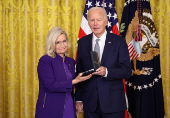 U.S President Biden gives the Presidential Citizens Medal, one of the country's highest civilian honors, during a ceremony at the White House in Washington