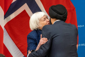 U.S. Secretary of the Treasury Janet Yellen greets World Bank Group President Ajay Banga