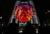 Godzilla projection mapping display makes appearance on the surface of the Tokyo Metropolitan Government building in Tokyo