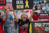 People take part in a protest demanding the immediate release of hostages, Tel Aviv