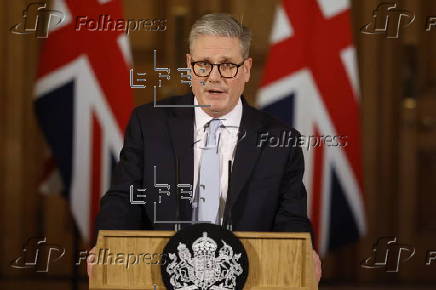 British Prime Minister Starmer holds press conference on migration in London