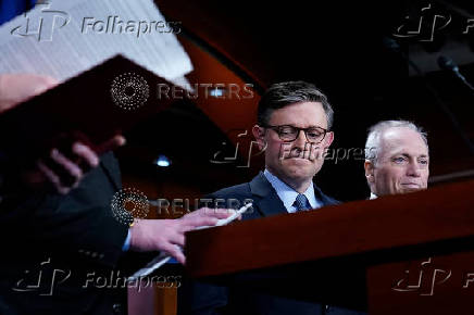 U.S. House Speaker Johnson (R-LA) holds a press conference on Capitol Hill in Washington