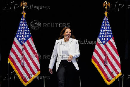 Democratic presidential nominee and U.S. Vice President Kamala Harris delivers remarks at a campaign rally in Savannah