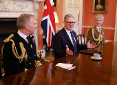 Keir Starmer British Prime Minister meets defence chiefs in Downing Street