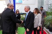 Yaniv Mizrahi, CEO of HELA Systems, shakes hand with Reuven Azar, Israeli ambassador to India, during the inauguration ceremony of HELA Systems in Hyderabad