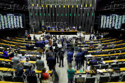 A general view of the plenary chamber of deputies during a session at the National Congress in Brasilia