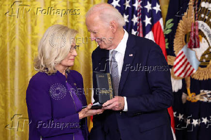 U.S President Biden gives the Presidential Citizens Medal, one of the country's highest civilian honors, during a ceremony at the White House in Washington