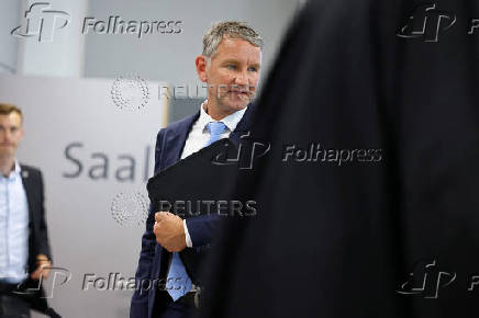 AfD leader Hoecke on the day of his verdict on charges of using a banned Nazi slogan at a rally, in Halle