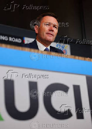 UCI President Lappartient attends a press conference in Zurich