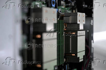 A view of HGX that houses NVIDIA H100 GPUs on display at the media tour of Sustainable Metal Cloud's (SMC) Sustainable AI Factory in Singapore