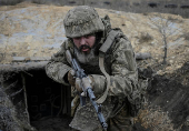 Ukrainian servicemen attend a training near the town of Siversk