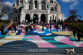 The Sacre-Coeur Basilica stairs with Paris 2024 design