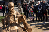 A monument of Danish writer Karen Blixen is revealed on a lawn between Toldbodgade and Ofelia Plads, in Copenhagen