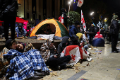 Protest against the results of a parliamentary election on the eve of the new parliament's first session, in Tbilisi