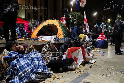 Protest against the results of a parliamentary election on the eve of the new parliament's first session, in Tbilisi