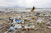 Waste accumulation along Bali's Kuta beach