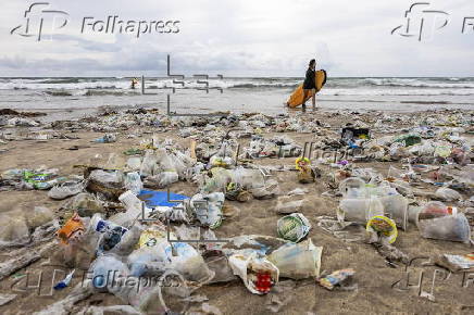 Waste accumulation along Bali's Kuta beach