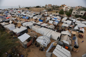 A view of tents set up for displaced Palestinians amid fears of Israeli ground offensive on Rafah, in Deir Al-Balah in the central Gaza