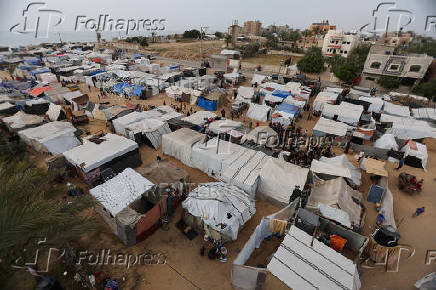 A view of tents set up for displaced Palestinians amid fears of Israeli ground offensive on Rafah, in Deir Al-Balah in the central Gaza