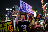 Protesters rally calling for the immediate release of Israeli hostages held in Gaza, in Tel Aviv