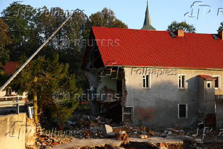 Aftermath of flooding by Biala Ladecka river, Radochow