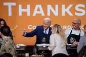 U.S. President Biden attends a dinner with U.S. service members and their families ahead of Thanksgiving at U.S. Coast Guard Sector New York on Staten Island