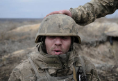 Ukrainian servicemen attend a training near the town of Siversk