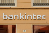 The logo of Bankinter is seen on the facade of a Bankinter bank branch office in Malaga