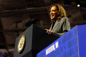 Democratic presidential nominee and U.S. Vice President Kamala Harris attends a campaign event in Madison