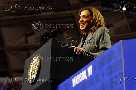 Democratic presidential nominee and U.S. Vice President Kamala Harris attends a campaign event in Madison