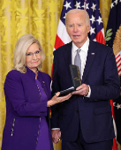 U.S President Biden gives the Presidential Citizens Medal, one of the country's highest civilian honors, during a ceremony at the White House in Washington