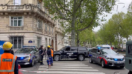French police secure the area near Iranian consulate in Paris