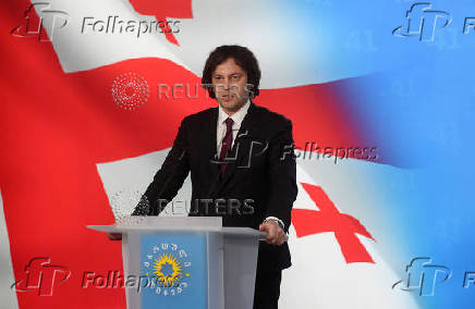 Georgia's Prime Minister Kobakhidze attends a press conference in Tbilisi