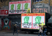 Artwork depicting Trump on the day of his inauguration as U.S. president for a second term, by British artist Endless, in London