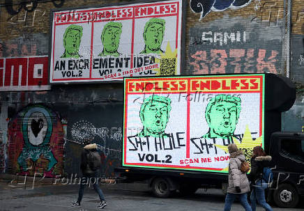 Artwork depicting Trump on the day of his inauguration as U.S. president for a second term, by British artist Endless, in London