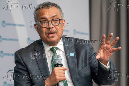 WHO Director-General Tedros Adhanom Ghebreyesus speaks during an event during the IMF Spring meetings  in Washington