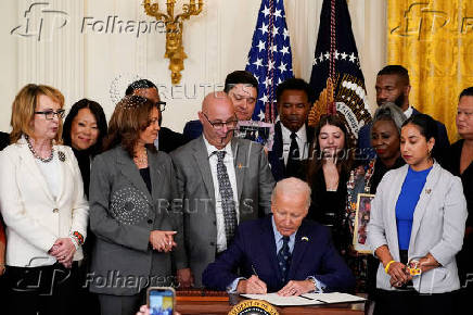 U.S. President Biden and VP Harris deliver remarks on gun violence, at the White House