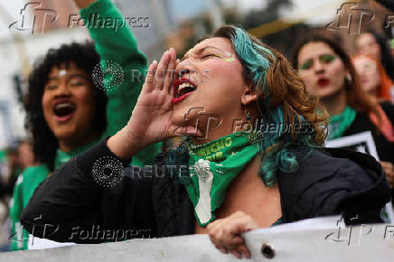 Demonstrators take part in a rally to mark International Safe Abortion Day, in Bogota